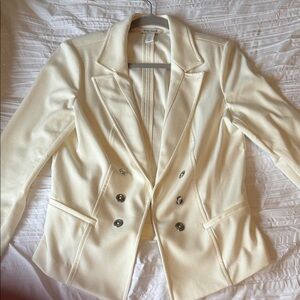 White House Black Market Cream Double-Breasted Ponte Blazer